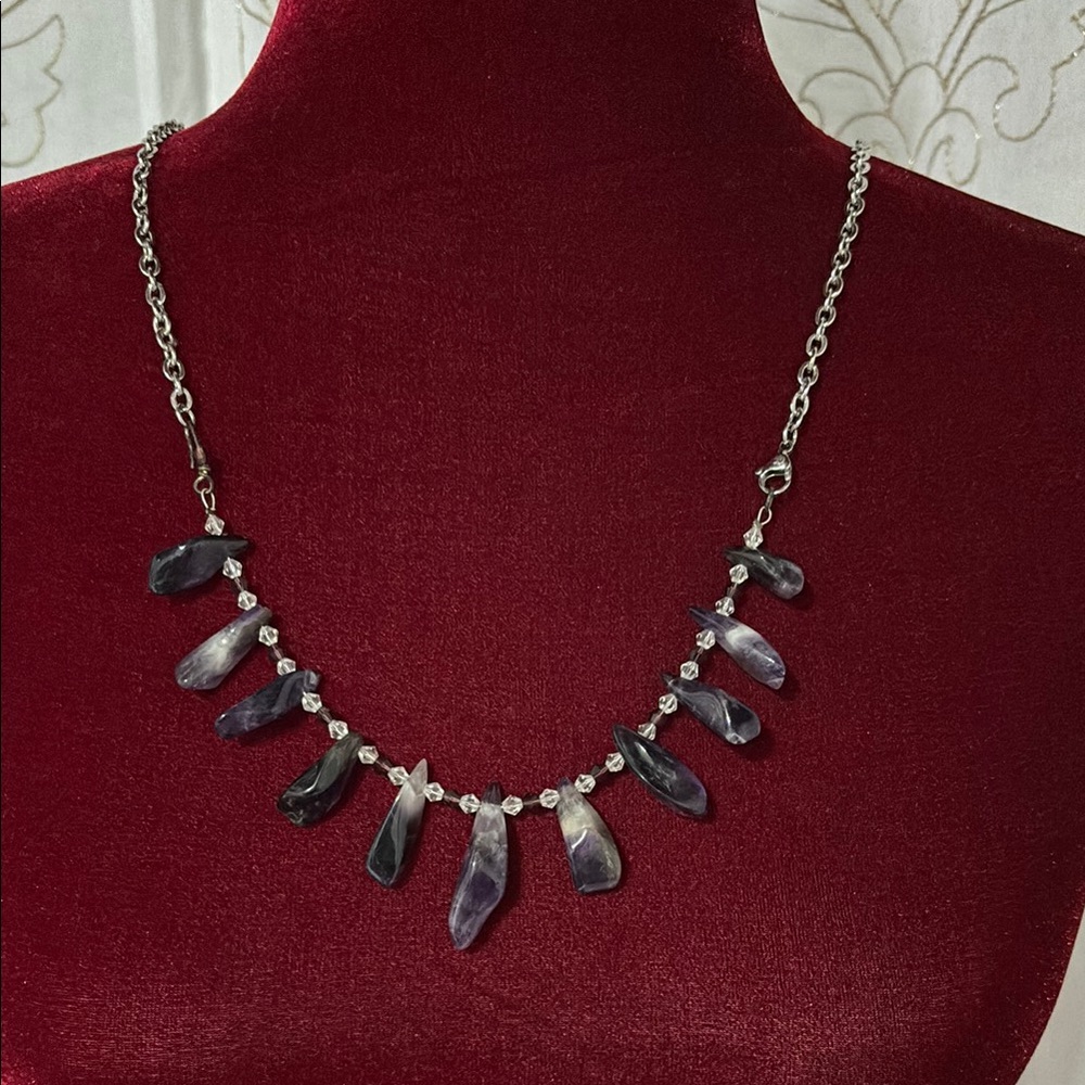 Purple Stone Necklace with Silver Chain